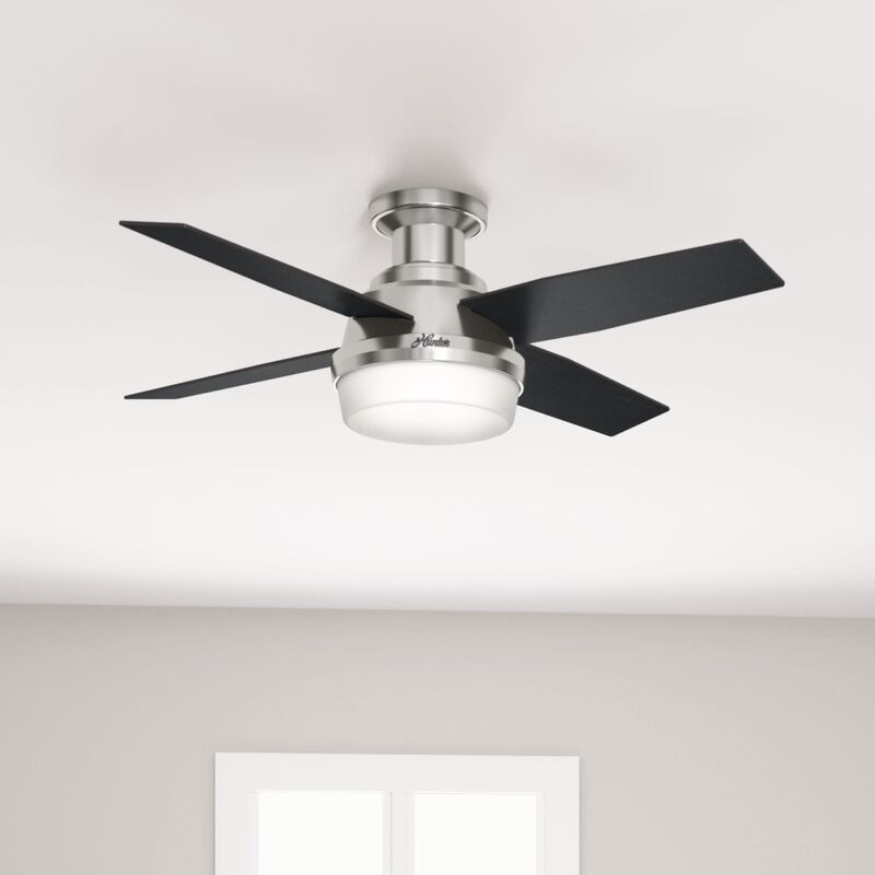 Hunter 44" Dempsey Low Profile Ceiling Fan with LED Light Kit and Handheld Remote - Brushed Nickel, Brushed Nickel, hires