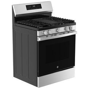 GE 30 in. 5.3 cu. ft. Smart Air Fry Standard Convection Gas Range with 5 Sealed Burners & Griddle - Stainless Steel, Stainless Steel, hires