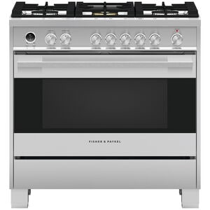 Fisher & Paykel Series 5 Contemporary 36 in. 4.9 cu. ft. Convection Oven Freestanding Dual Fuel Range with 5 Sealed Burners - Stainless Steel, , hires