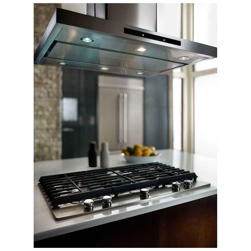 KitchenAid 42 in. Convertible Chimney Style Range Hood with 585 CFM, 3 Fan Speeds , 4 LED & 2 Halogen Lights - Stainless Steel, , hires