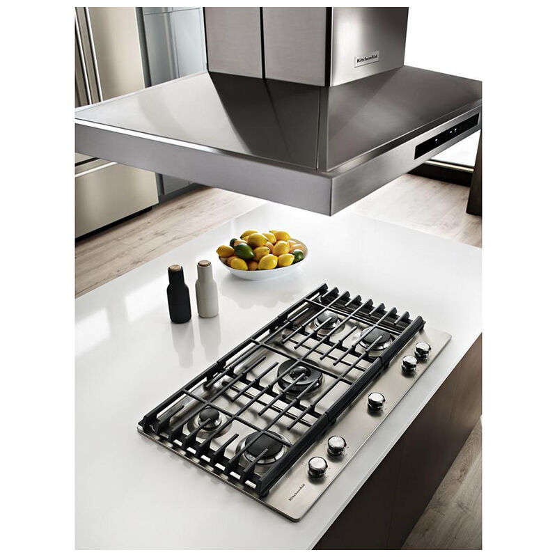 KitchenAid 42 in. Convertible Chimney Style Range Hood with 585 CFM, 3 Fan Speeds , 4 LED & 2 Halogen Lights - Stainless Steel, , hires