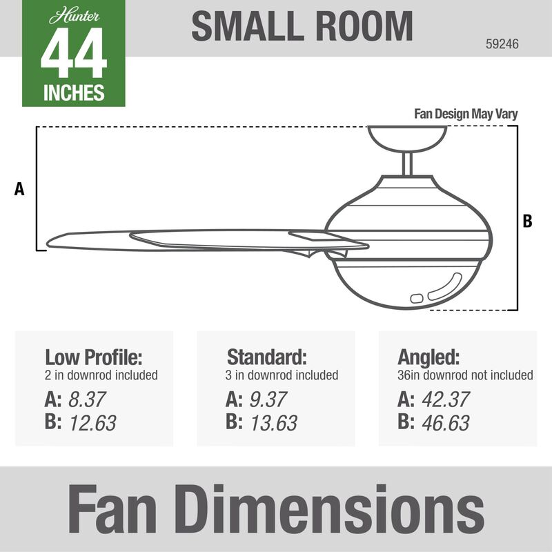 Hunter 44" Dempsey Ceiling Fan with LED Light Kit and Handheld Remote - Fresh White, , hires
