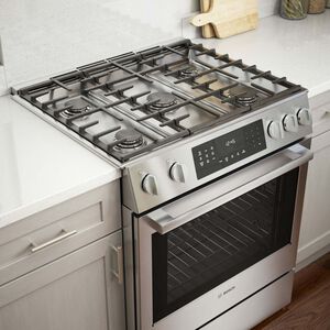 Bosch Benchmark 30 in. 4.8 cu. ft. Standard Convection Slide-In Gas Range with 5 Sealed Burners - Stainless Steel, , hires
