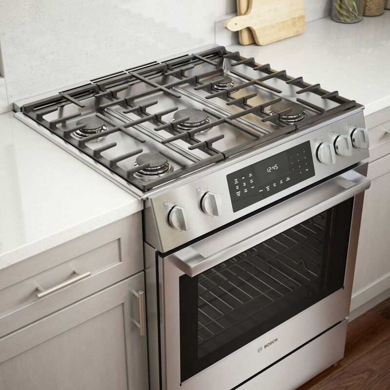 Bosch Benchmark 30 in. 4.8 cu. ft. Standard Convection Slide-In Gas Range with 5 Sealed Burners - Stainless Steel, , hires