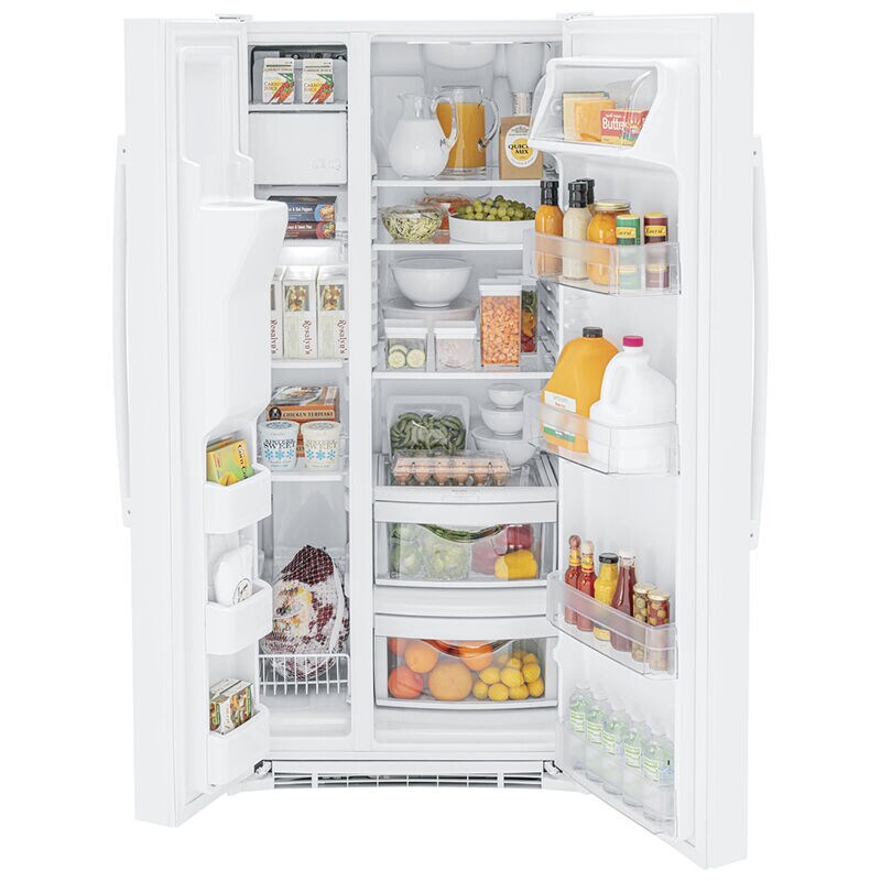 GE 33 in. 23 cu. ft. Side by Side Refrigerator with Ice & Water Dispenser - White, White, hires