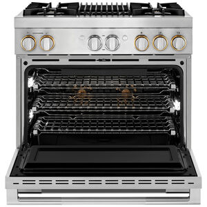 JennAir Rise Series 36 in. 5.1 cu. ft. Smart True European Convection Dual Fuel Range with 4 Sealed Burners & Grill - Stainless Steel, , hires