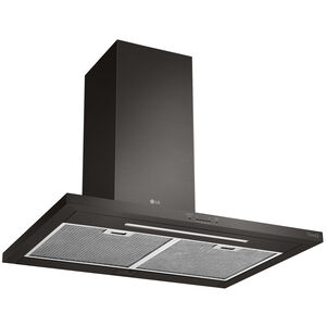 LG 30 in. Ducted Chimney Style Range Hood with 600 CFM, 5 Fan Speeds & 1 LED Light - Black Stainless, Black Stainless, hires