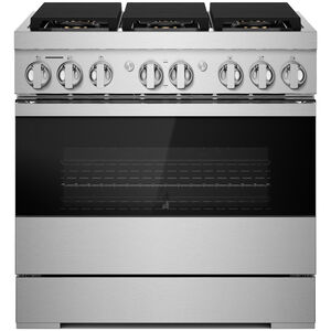 JennAir Noir Series 36 in. 5.1 cu. ft. Smart Convection Oven Freestanding Dual Fuel Range with 6 Sealed Burners - Stainless Steel, , hires