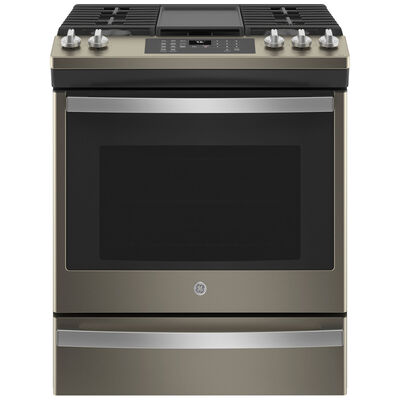 GE 30 in. 5.6 cu. ft. Smart Air Fry Convection Oven Slide-In Gas Range with 5 Sealed Burners & Griddle - Slate | JGS760EPES