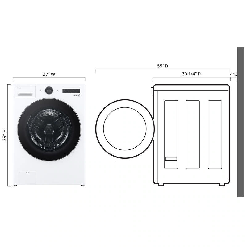 LG 27 in. 4.5 cu. ft. Smart Stackable Front Load Washer with AI DD Built-In Intelligence, TurboWash 360 Technology, Allergiene, Sanitize & Steam Wash Cycle - White, , hires