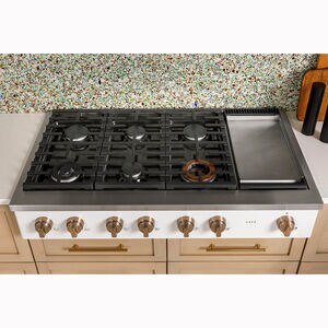 Cafe 48 in. 6-Burner Natural Gas Rangetop with Griddle, Simmer Burner & Power Burner - Matte White, Matte White, hires