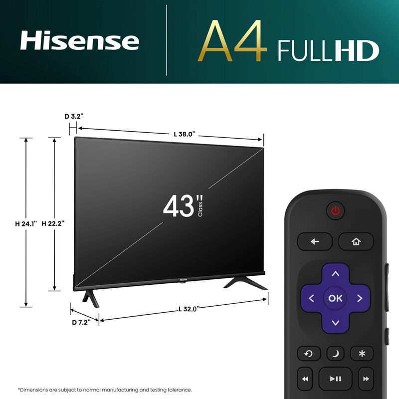 Hisense - 43" Class A4 Series LCD Full HD Smart Roku TV, , hires