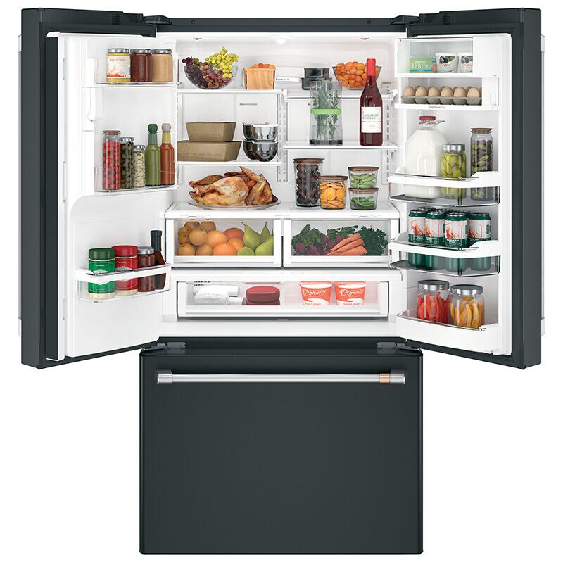 Cafe 36 in. 22.1 cu. ft. Smart Counter Depth French Door Refrigerator with Ice & Water Dispenser - Matte Black, Matte Black, hires