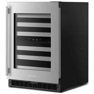 KitchenAid 24 in. Undercounter Right Hinged Wine Cooler with Metal Racks, Dual Temperature Zone(s) & 46-Bottle Capacity - Stainless Steel with Black Cabinet, , hires