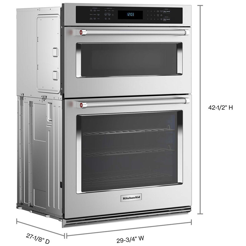 KitchenAid 30 in. 6.4 cu. ft. Electric Microwave/Wall Oven Combo with True European Convection & Sensor Cooking - Stainless Steel with PrintShield Finish, Stainless Steel with PrintShield Finish, hires