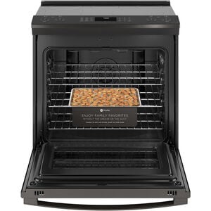 GE Profile 30 in. 5.3 cu. ft. Smart Air Fry True European Convection Slide-In Electric Range with Smoothtop Burners - Black Stainless, , hires
