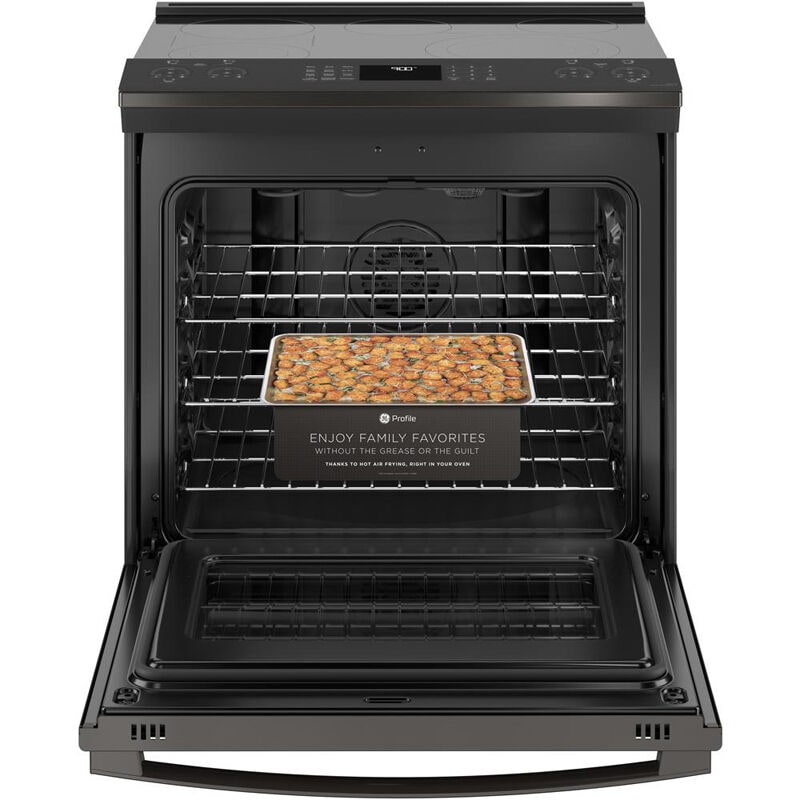 GE Profile 30 in. 5.3 cu. ft. Smart Air Fry True European Convection Slide-In Electric Range with Smoothtop Burners - Black Stainless, , hires