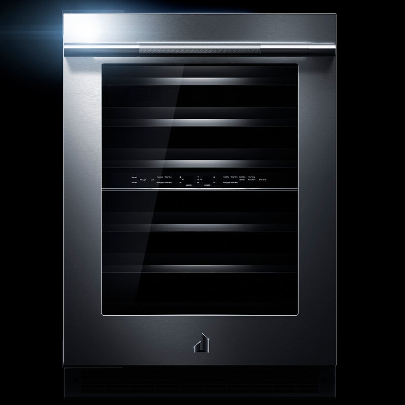 JennAir Rise 24 in. Undercounter Wine Cooler with Wood Racks, Dual Temperature Zones & 45 Bottle Capacity - Stainless Steel, , hires