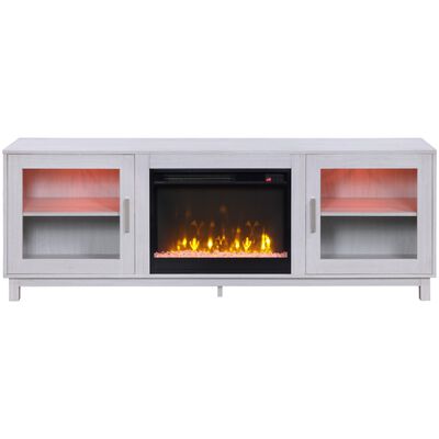 Lilola Summit 70"W White Walnut Finish TV Stand Console with Fireplace and Heater | 97032