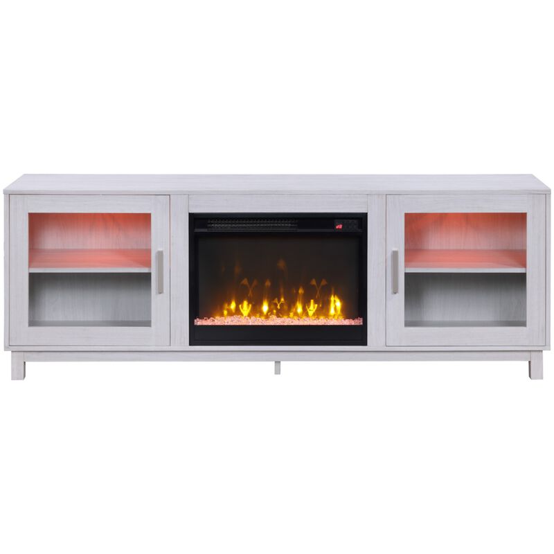 Lilola Summit 70"W White Walnut Finish TV Stand Console with Fireplace and Heater, , hires