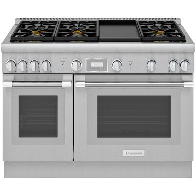 Thermador Pro Harmony Professional Series 48 in. 7.1 cu. ft. Smart Standard Convection Double Oven Gas Range with 6 Sealed Burners & Griddle - Stainless Steel | PRG486WDH
