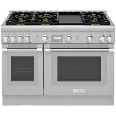 Thermador Pro Harmony Professional Series 48 in. 7.1 cu. ft. Smart Convection Double Oven Freestanding Gas Range with 6 Sealed Burners & Griddle - Stainless Steel | PRG486WDH