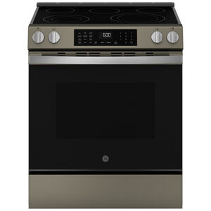 GE 30 in. 5.3 cu. ft. Smart Air Fry Convection Oven Slide-In Electric Range with 5 Radiant Burners - Slate, Slate, hires