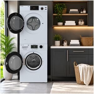 Equator Value 24 in. 2.47 cu. ft. Electric Front Load Laundry Center with Sensor Dry, Pet & Sanitize Cycle - White, , hires