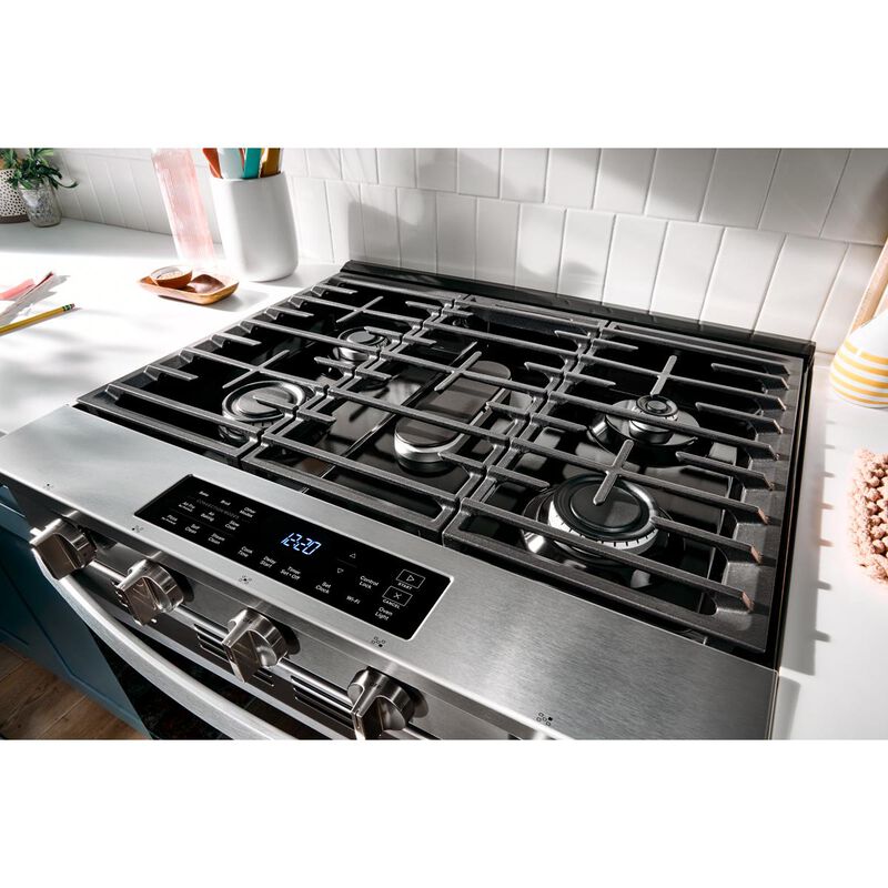 Whirlpool 30 in. 5.0 cu. ft. Smart Air-Fry Standard Convection Slide-In Range with 5 Sealed Burners - Fingerprint Resistant Stainless Steel, , hires