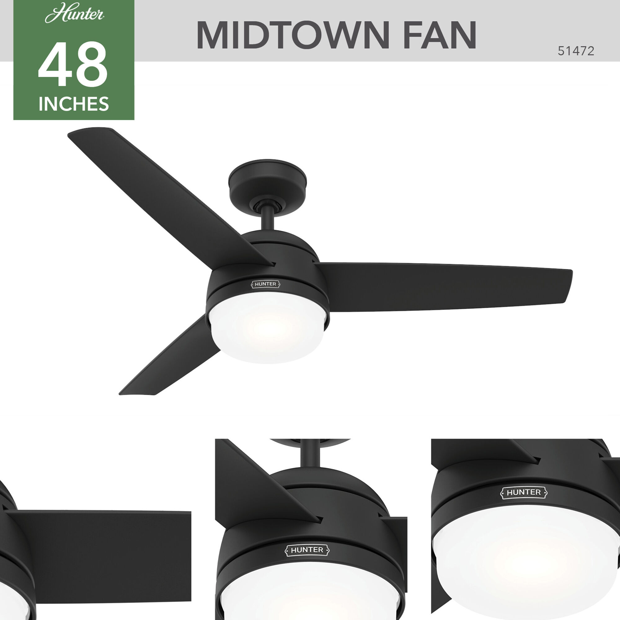 Hunter Midtown 48 in. Ceiling Fan with LED Light Kit and Handheld