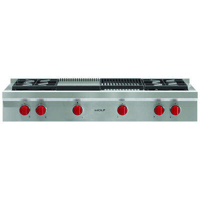 Wolf 48 in. Natural Gas Cooktop with 4 Sealed Burners, Grill & Griddle - Stainless Steel | SRT484CG