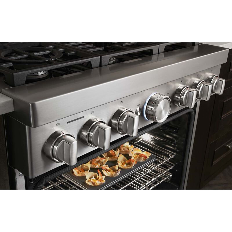 KitchenAid 36 in. 5.1 cu. ft. Smart True European Convection Dual Fuel Range with 6 Sealed Burners - Black, , hires
