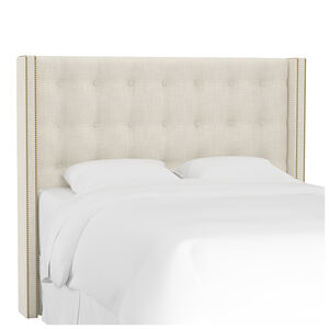 Skyline Twin Nail Button Tufted Wingback Headboard in Linen - Talc, Cream, hires
