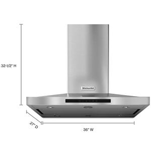 KitchenAid 36 in. Convertible Chimney Style Range Hood with 585 CFM, 3 Fan Speeds , 4 LED & 2 Halogen Lights - Stainless Steel, Stainless Steel, hires