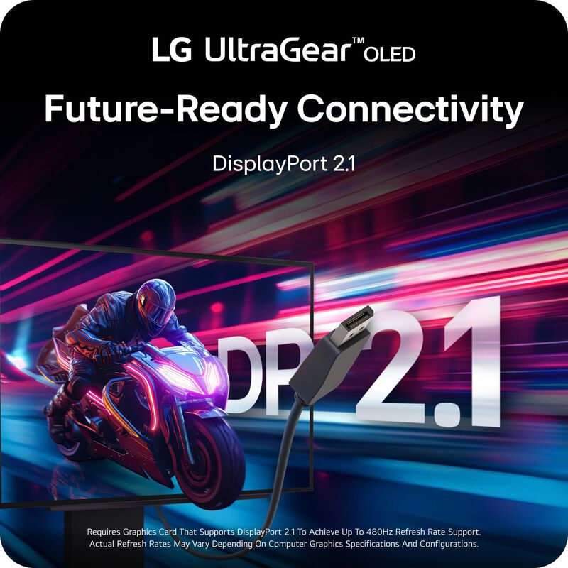 LG 27" UltraGear OLED QHD 480Hz 0.03ms G-Sync Compatible DisplayPort 2.1 Gaming Monitor, , hires
