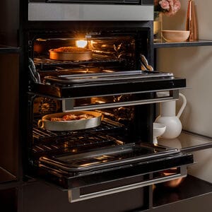 Cafe 30 in. 5 cu. ft. Smart Front Control Electric Double Wall Oven with True European Convection - Platinum Glass, Platinum Glass, hires