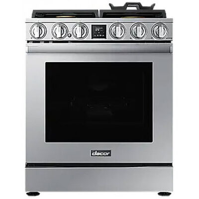 Dacor 30 in. 6.0 cu. ft. Smart Air Fry Convection Oven Freestanding Gas Range with 4 Sealed Burners - Silver Stainless | DOP30T840GS