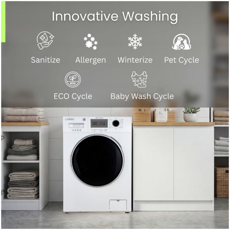 Equator Compact 24 in. 1.57 cu. ft. Stackable Front Load Washer with Pet & Sanitize Cycle - White, , hires