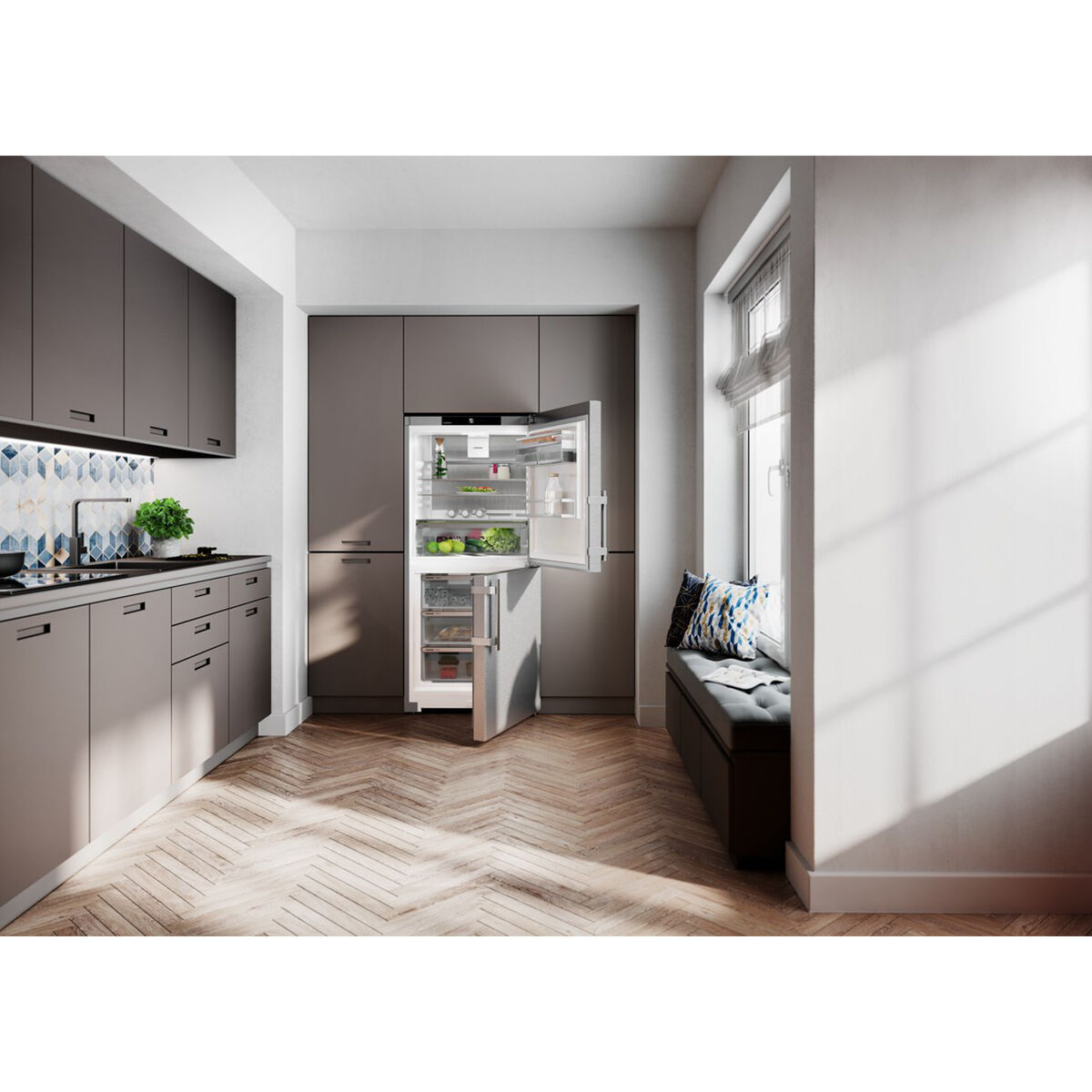 Liebherr Plus Series 30 in. 12.8 cu. ft. Smart Counter Depth Bottom Freezer Refrigerator with Ice Maker Stainless Steel P.C. Richard Son