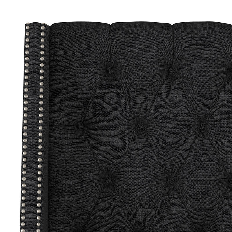 Skyline King Nail Button Tufted Wingback Bed in Linen - Black, Black, hires