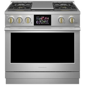 Monogram Statement Series 36 in. 5.7 cu. ft. Smart Air Fry True European Convection Dual Fuel Range with 4 Sealed Burners & Griddle - Stainless Steel, , hires