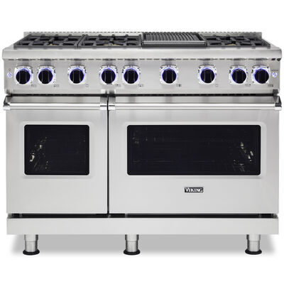 Viking 7 Series 48 in. 6.1 cu. ft. Convection Double Oven Freestanding LP Gas Range with 6 Sealed Burners & Griddle - Stainless Steel | VGR74826GSSL