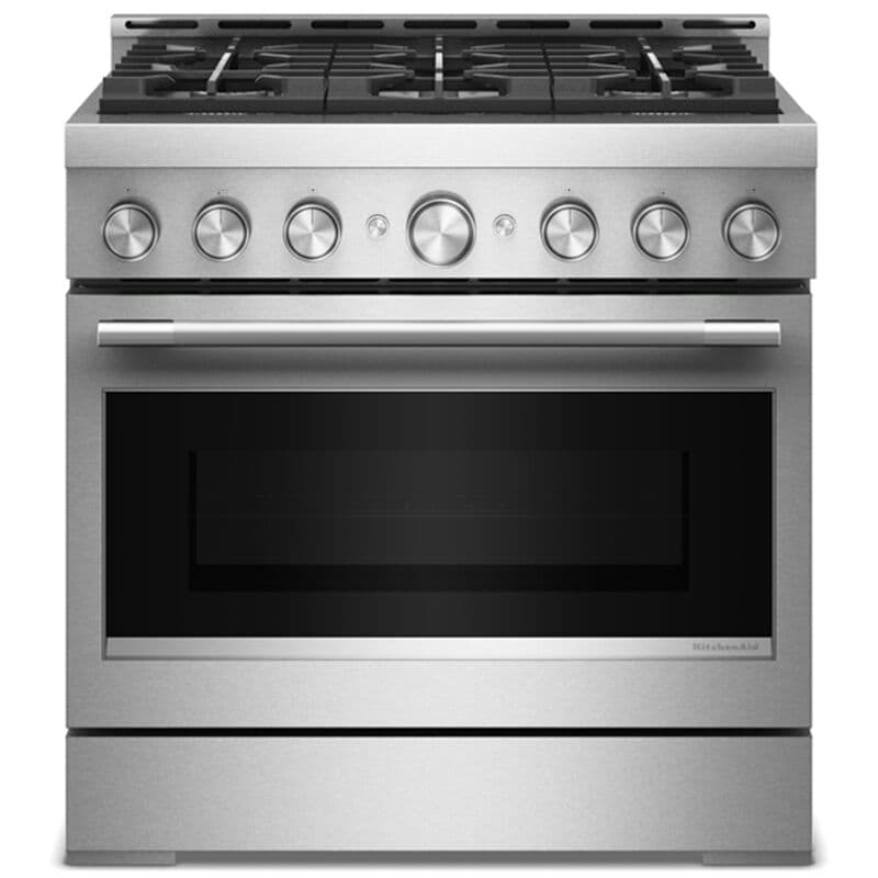 KitchenAid 36 in. 5.1 cu. ft. Air-Fry True European Convection Gas Range with 6 Sealed Burners - Stainless Steel, , hires