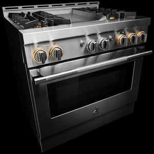 JennAir Rise Series 36 in. 5.1 cu. ft. Smart True European Convection Gas Range with 4 Sealed Burners & Griddle - Stainless Steel, , hires