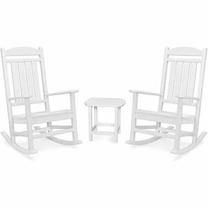 Hanover Pineapple Cay All-Weather Porch Rocking Chair Set with 2 Rockers and a 19" x 15" Side Table - White, White, hires