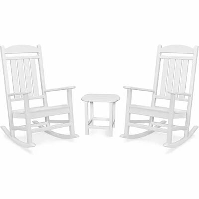 Hanover Pineapple Cay All-Weather Porch Rocking Chair Set with 2 Rockers and a 19" x 15" Side Table - White | PINE3PC-WHT