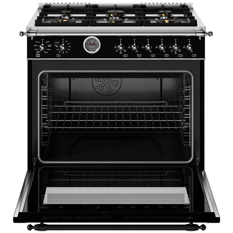 Bertazzoni Heritage Series 36 in. 5.7 cu. ft. Air Fry Convection Oven Freestanding Dual Fuel Range with 6 Sealed Burners & Griddle - Matte Black, , hires