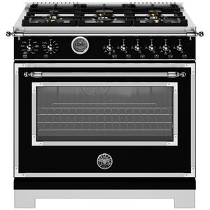 Bertazzoni Heritage Series 36 in. 5.7 cu. ft. Air Fry Convection Oven Freestanding Dual Fuel Range with 6 Sealed Burners & Griddle - Matte Black, , hires