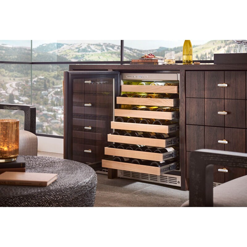 Monogram 24 in. Undercounter Wine Cooler with Wood Racks, Single Temperature Zone & 57 Bottle Capacity - Custom Panel Ready, , hires