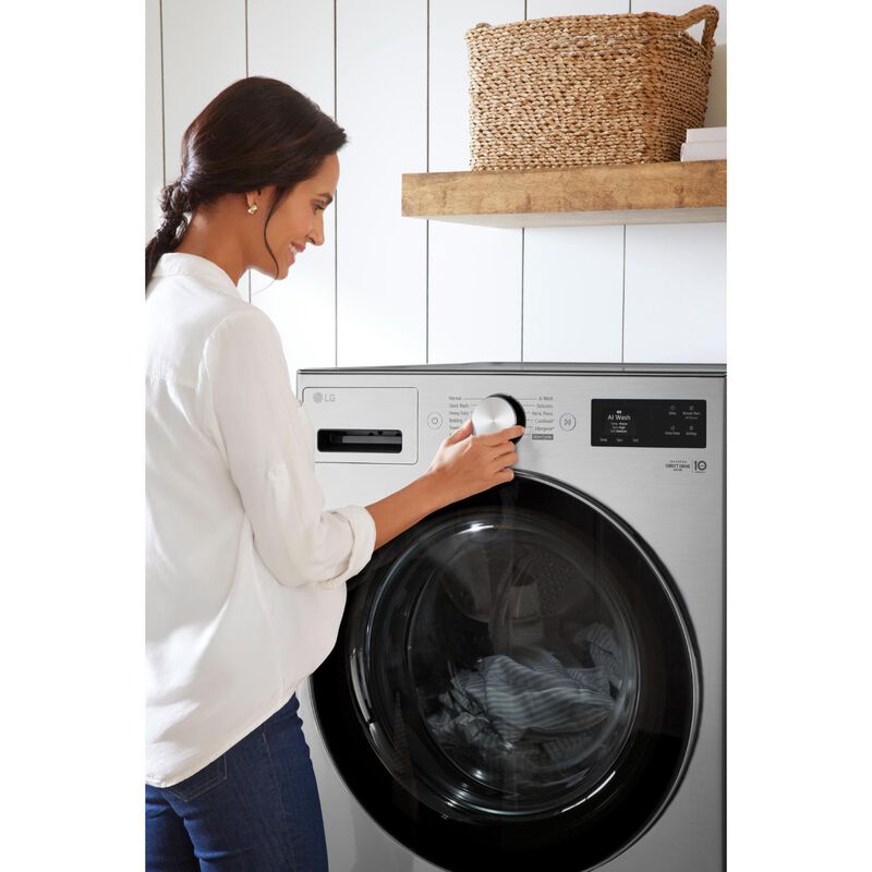 LG 27 in. 5.0 cu. ft. Smart Stackable Front Load Washer with TurboWash 360, AI DD Built-In Intelligence, Sanitize & Steam Cycle - Graphite Steel, , hires